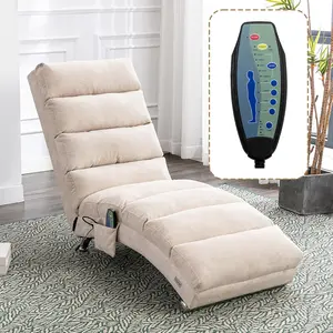 Chaise Lounge Chair Indoor with Electric Massage, Linen Upholstered Lounge Sofa, Ergonomic Electric Recliner Chair with 5 Modes, Modern Long Lounger for Office Bedroom or Living Room (Beige)