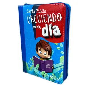 Bible in Spanish for Children Growing Everyday Reina Valera 1960 Compact with Zipper Imitation Leather Blue