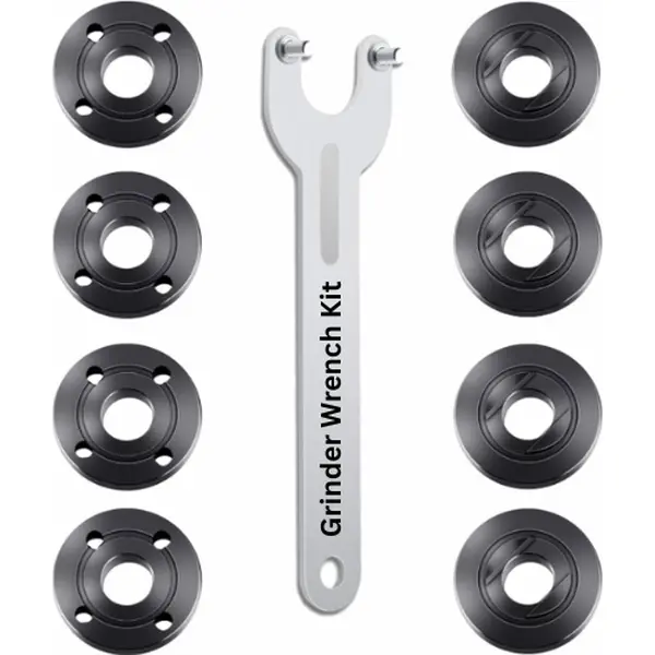 9-Piece 5/8"-11 Threaded Metal Flange Lock Nut & Wrench Kit with Neat Storage Box, 9 Essential Tools with Durable Build for 4.5"-5" Angle Grinders, Fits 193465-4, Hassle-Free Part Replacements