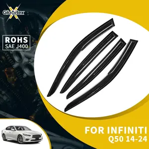 Tape-On Outside Window Visors Sun Rain Guards Vent for Infiniti Q50 4-Door Sedan 2014-2024, JDM Mugen Style Mount Wind Deflectors, 4PCS