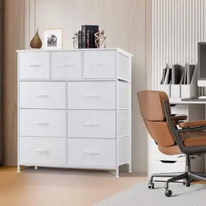 9 Tall Fabric Clothes Cabinet Storage Organizers And Wood Top Surface Table Chest Of Drawers, 9 Drawer Dresser,Grids Grid Cabinet  Fabric Storage Tower For Bedroom, Hallway, Entryway, Closet, Tall Chest Organizer Unit With Fabric Bins, Steel Frame, Wood T