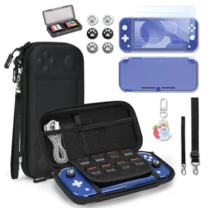 Switch Lite Case, Portable Switch Lite Carrying Case, 14 in 1 Accessories Kit with Carrying Case, Protective Cover, Game Card Case, Screen Protectors, Thumb Grips, Pendant and straps (Black)