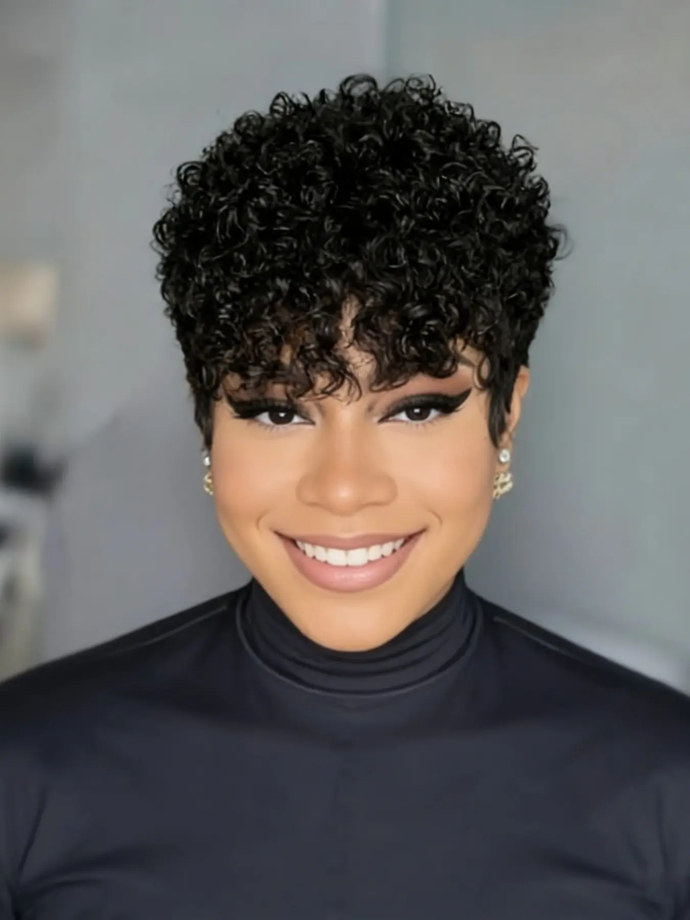Curly Wave Short Pixie Cut Wigs for Women Full Machine Made Soft Texture Wigs Premium Human Hair with Bangs Convenient Wigs Curly Textured Wigs