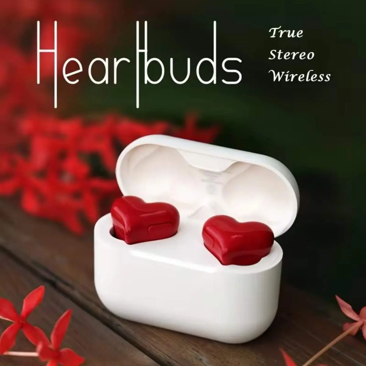 Cute Heart-Shaped In-Ear Wireless Earbuds Headset - True Stereo Bluetooth Audio, 135g, Charging Case, Noise Cancelling, Volume Control, Voice Control, Waterproof, Android Compatible, Gift for Women (Valentine's Day, Anniversary, Birthday)