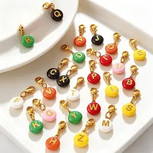 18K Gold Plated Colorful Enamel Initial Letter Charms, Lobster Clasp Pendant, Only DIY Accessories (No Chain/Bracelet Included)