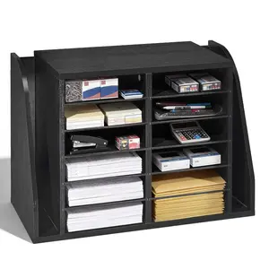 VEVOR Literature Organizer, 12 Compartments Office Mailbox with Side Vertical Storage, Wooden Mailbox Sorter Made of Particle Board, Countertop Office Home Organizer for File, Document, Paper, Black