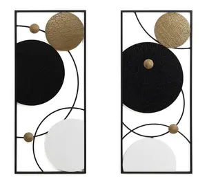 LuxenHome 2-Pc Black, White, and Gold Abstract Wall Decor