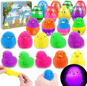 24-Pack LED Light-Up Easter Egg Fillers – Chick and Duck Puffer Balls, Glowing Stress Relief Fidget ' Easter Basket Stuffers, Egg Hunt Gifts, Party Favors & Easter Gift