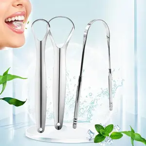 Reusable Oral Hygiene Tongue Cleaner Set, Oral Care Tool, Gentle Stainless Steel Tongue Scraper for Home Use, Suitable for All Ages