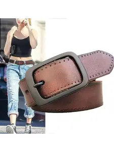 Women's Vintage Style Leather Belt, First Layer Cowhide Waistband, Distressed Look, Retro Fashion Accessory for Women