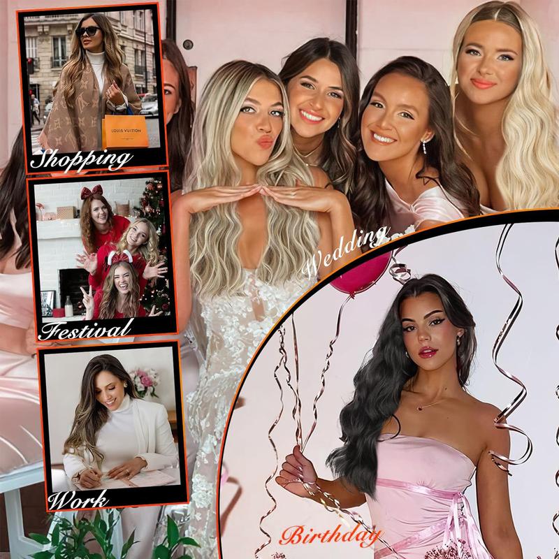 Fxmongyi Clip-in Hair Extensions 24/20 inch Synthetic Long Wavy 4PCS Thick Hairpieces Double Weft Natural Hair Extensions for Women