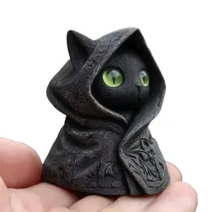 Dark Gothic Cape Black Cat Resin Mini Figurine - Lifelike Vintage Gothic Desktop Decor, Decor Items, Halloween Atmosphere Home Supply Statue