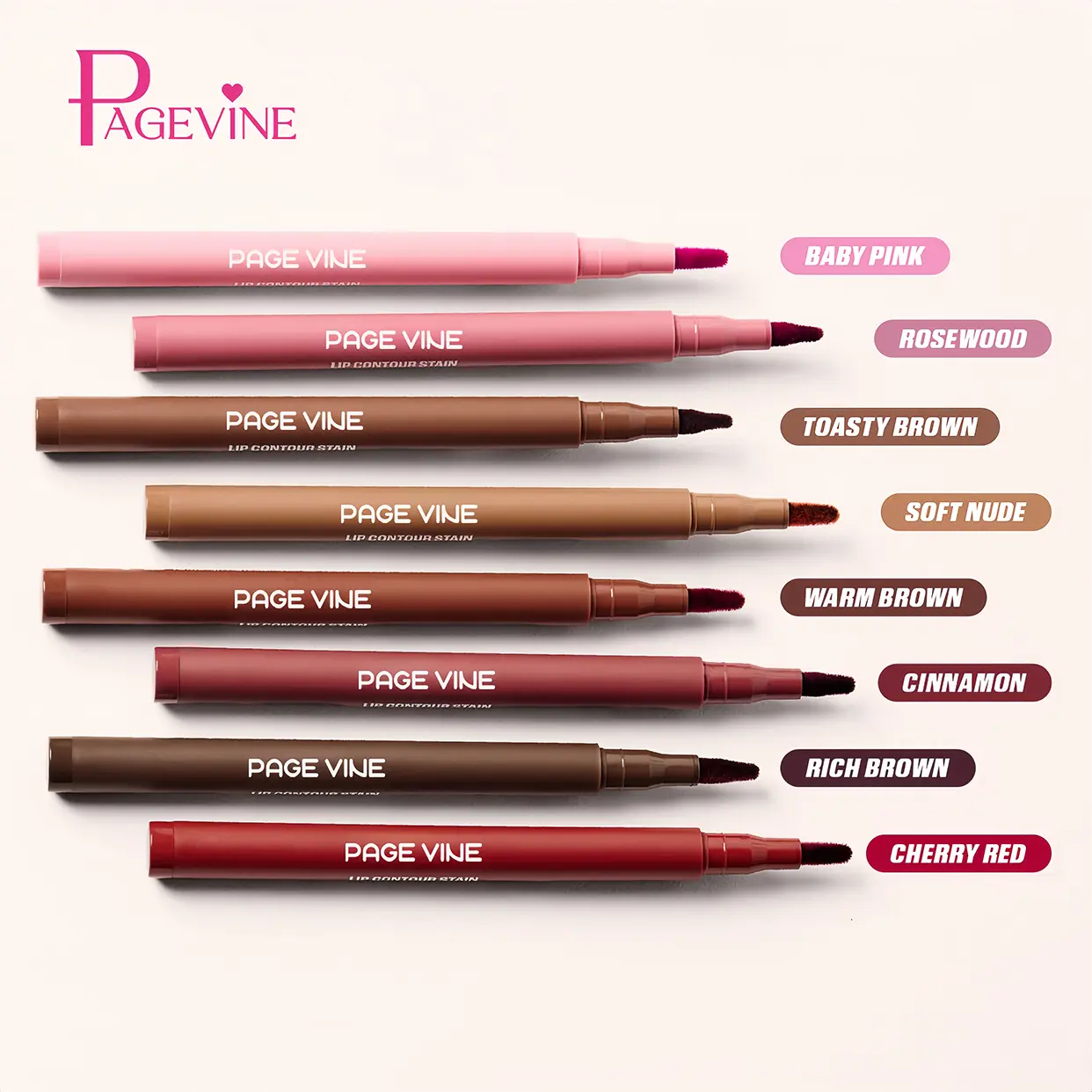 PAGE VINE Lip Contour Stain Pen, 12HR Kiss-Proof & Transfer-Proof, Dual-Ended with Liner for Lip Plumper & Faux Filler Look - Cherry, Brush, Beauty Products, All Skin Types, Long Lasting, Adults, Flawless, Oil, Cosmetic, Lip Liner Stain