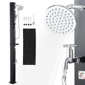 VEVOR 10.6 Gal Solar Heated Shower, 6.7ft Showerhead Height Outdoor Shower, with Handheld & Foot Faucet, Hot & Cold Water Adjustment, Freestanding for Backyard Poolside Beach Pool, Black