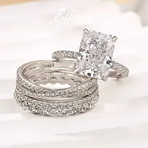 Effinny Jewelry 4.5ct Radiant Cut 4PC Wedding Ring Set, 925 Sterling Silver Promise Stackable ring, 5A Cubic Zirconia Women's Ring for Travel, Wedding, Party