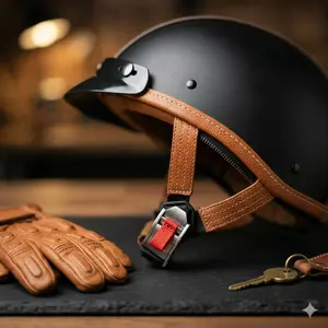 Retro Motorcycle Helmet Open Face Cream Brown Leather Trim with Smoked Visor Cafe Racer Scooter Cruiser Unisex