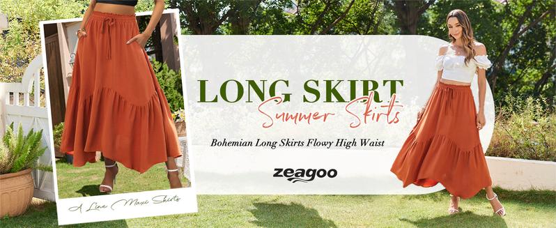 ZEAGOO Long Skirts for Women High Waist A Line Skirt Casual Flowy Tiered Skirt with Pockets Summer Floral Boho Skirt ZEAGOO Long Skirts for Women High Waist A Line Skirt Casual Flowy Tiered Skirt with Pockets Summer Floral Boho Skirt