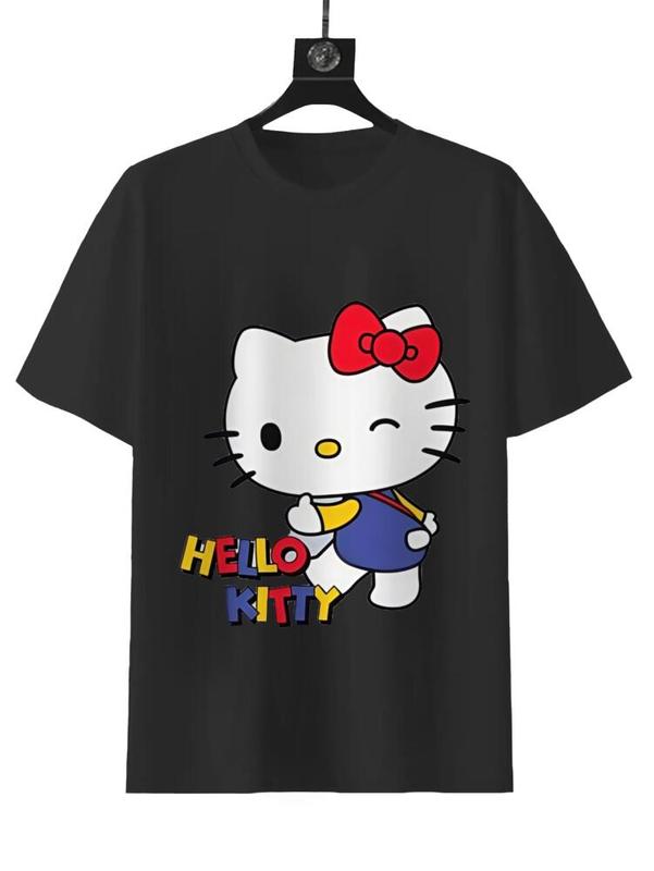 Hello Kitty Street Art Tee - Walking Masterpiece Design in White Color with Colorful Text and Red Bow