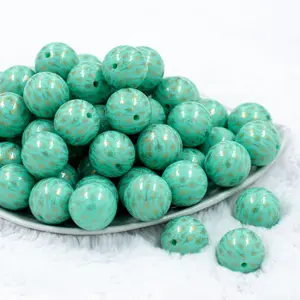20mm Mint Green with Gold Arrows Print Chunky Bubblegum Beads
