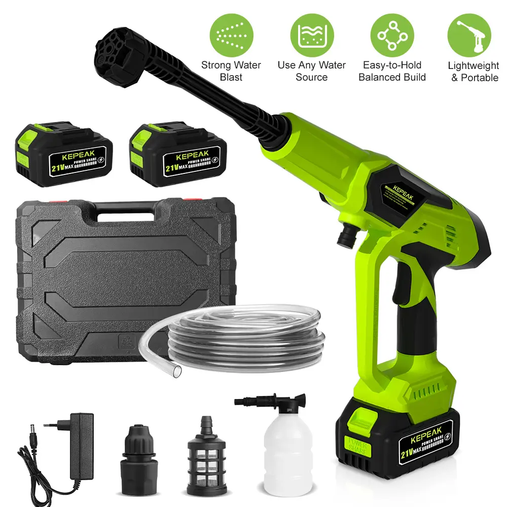 21V Max Cordless Portable Pressure Washer Gun, Rechargeable Handheld Power Washer With 2 Batteries And Full Accessories For Car Washing Patio Cleaning