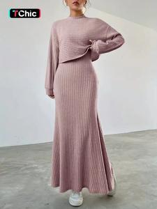 women's solid color long sleeve top & long skirt set, casual top & skirt, women's fall & winter clothes for daily wear, clothing