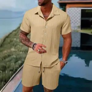 2025 Menswear Shirt Casual Loose Short Sleeves Shorts Beach Suit Linen Pants Outfits Breathable Men's Polo Set summer