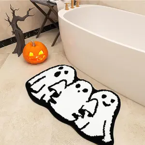 Halloween Bath Rugs Ghost Bathroom Rug Non-Slip Floor Mat for Bathroom Kitchen Rug Soft Absorbent Bath Tub Mat Room Halloween Bath Rug