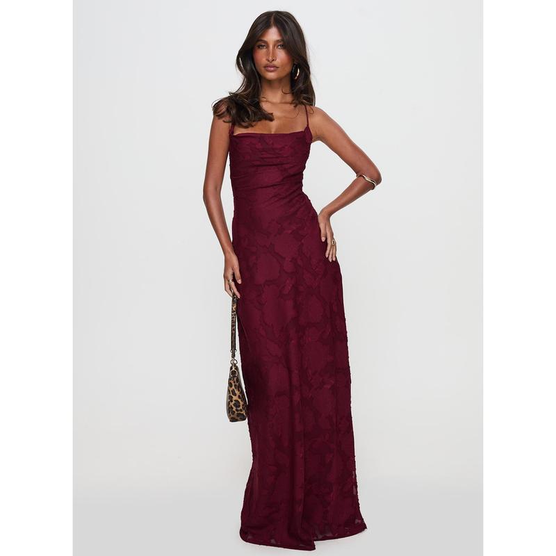 Celena Maxi Dress Burgundy Burnout