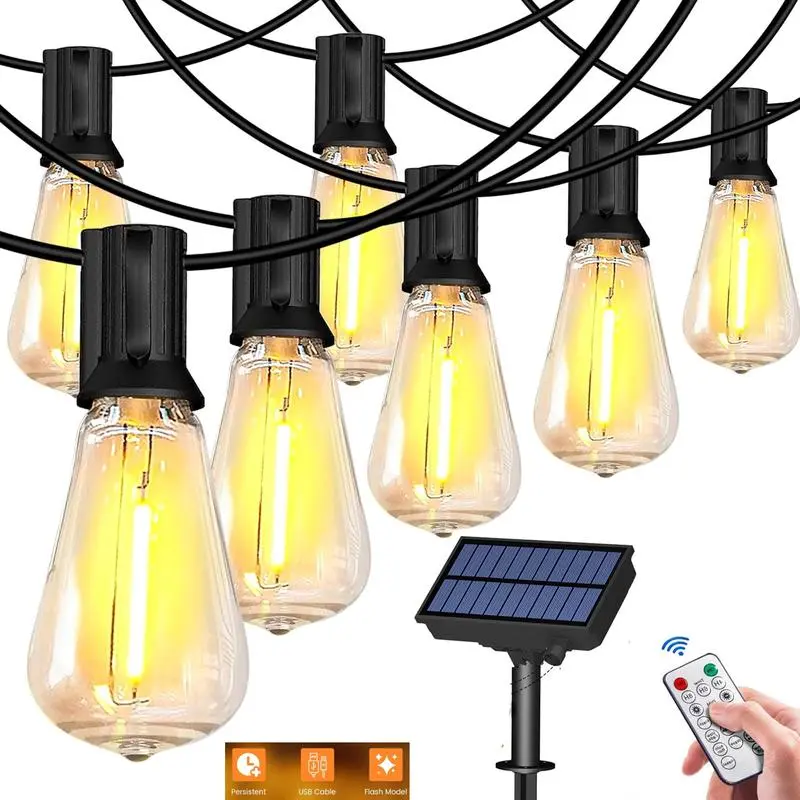ST38 Solar Lights Outdoor String Light 100FT Shatterproof Waterproof with Remote Vintage Edison Bulbs for Patio Backyard Hanging Lights