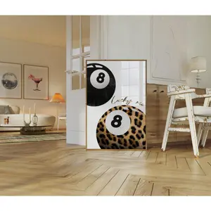 Cheetah Leopard Lucky 8 Ball Poster Trendy Print Wall Art , Apartment Retro Preppy Animal Print Party Girl Wall Art