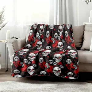 Super soft flannel throw blanket - edgy red & black skull print, no-pill & skin-friendly, warm cozy for couch, bed & travel - perfect gift for goth fans & skull lovers