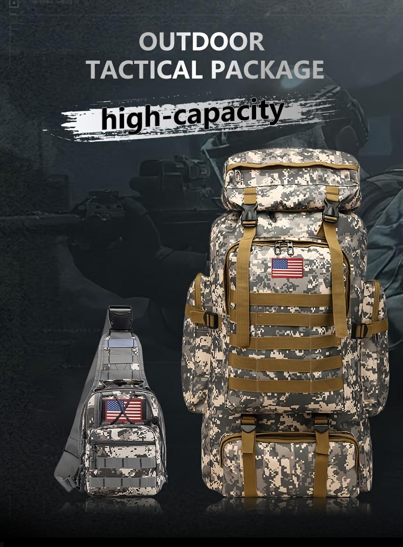 Set of 2pcs 80L Backpacks Suitable for Hiking, Camping, And Mountaineering. Tactical Design for a 3-Day Assault Pack, Includes a Chest Pack. Ideal for Outdoor Activities Like Travel, Work, Hunting, Hiking, And Sports, Perfect for Men