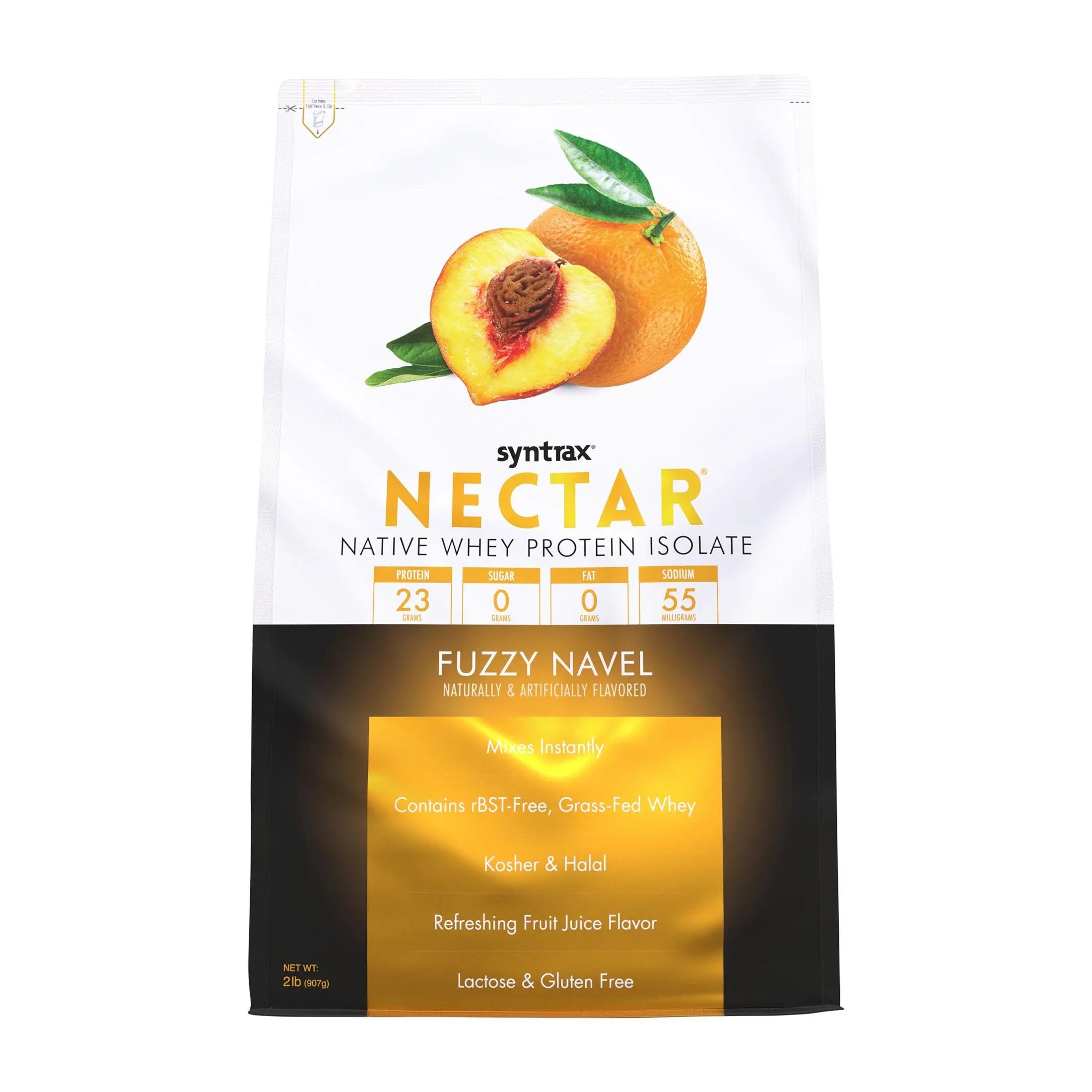 Syntrax Nutrition Nectar 100% Whey Protein Isolate 2 lbs Fuzzy Navel Refreshing Fruit Flavor High Protein Powder for Muscle Recovery Grass Fed Lactose Free Fitness Supplement