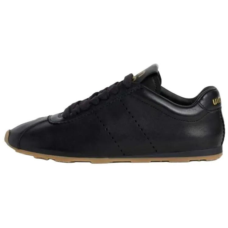 MIU MIU Plume Leather Round-Toe Lace-Up Trainer Low-Top Casual Shoes for Women in Black Trending Shoes, House White Official Shoes to Get / Maison Mihara Verifiable, with credentials and supporting global authentication