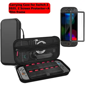 [Longer Durable] Travel Carrying Case for Switch 2 2025, Large Volume Gaming Accessories Bundle Holder, 2 Screen Protector+A film frame, Hard Protective Cover Estuche Funda with 12 Game Cards, Black