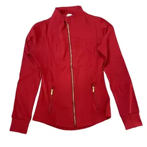 Women's Running Sports Jacket with Stand-Up Collar and Gold Zipper, Long-Sleeved Quick-Drying Fitness Clothes, Stylish Athletic Wear for Home Gym crop fur