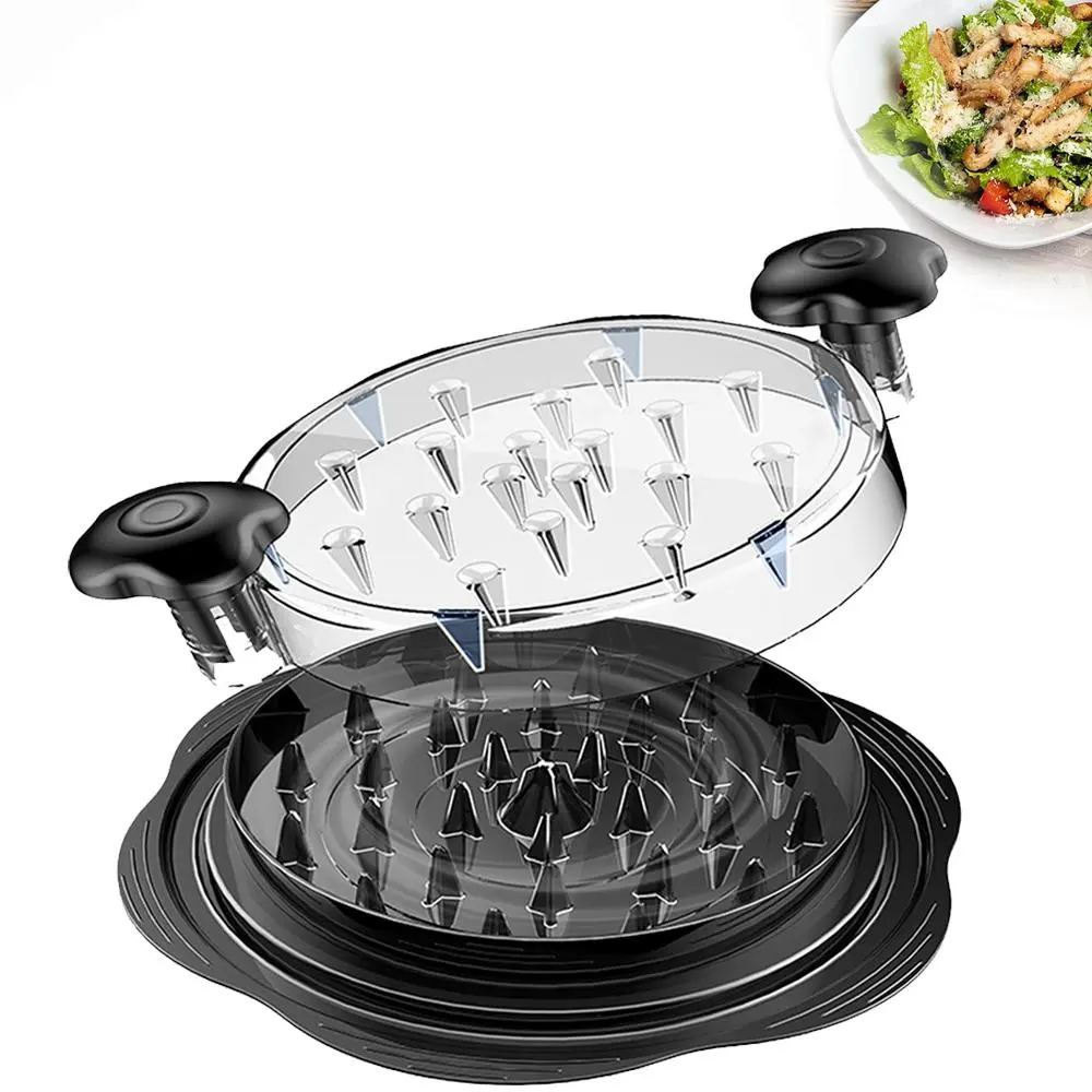 Handheld Kitchen Meat Shredding Utensil with Multi-Spiked Inner Cover and Transparent Container for Chicken/Beef