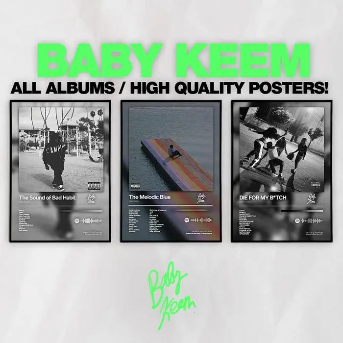 Baby Keem Poster 3 Pack -  Album Cover Wall Art - Minimal Arts - Dorm Room Decor - Music Lover Gift - Rap - Hip Hop - Melodic Blue #50 Modern Cool Design Minimalist Design