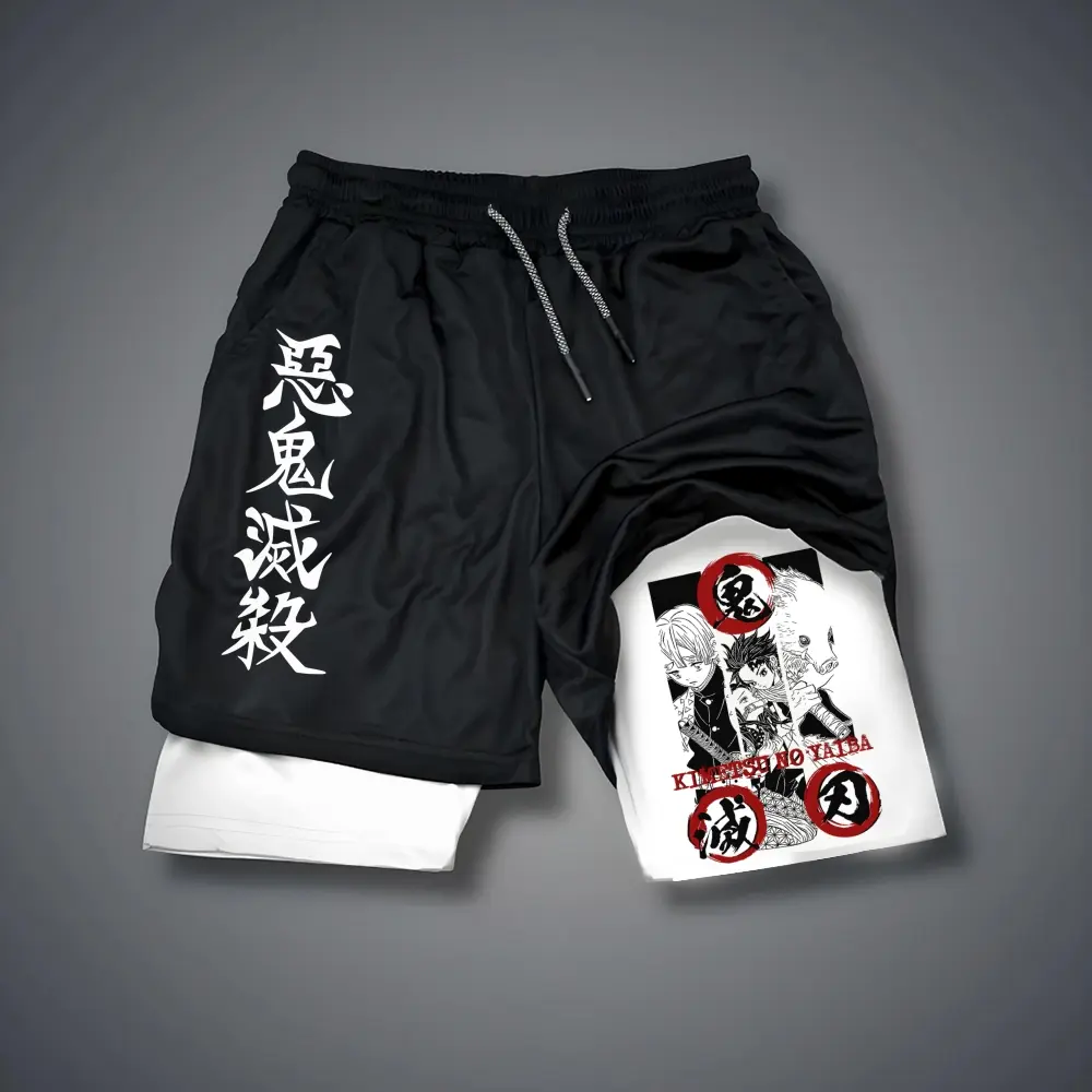 Demon Slayer 80s 90s summer men shorts for men jorts outfit men graphic shorts Double-layer sports shorts Comfortable short shorts summer