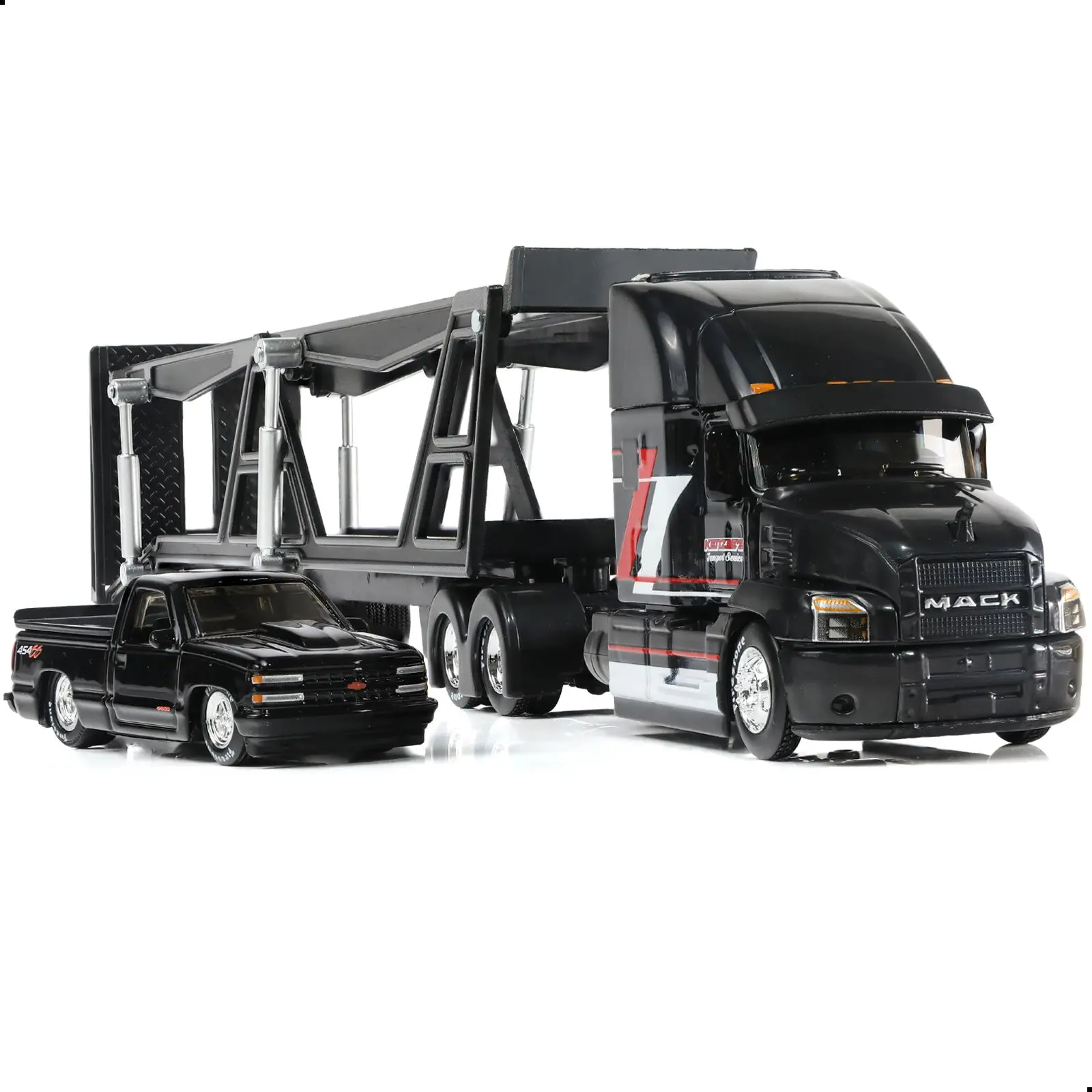 Toy Truck with Trailer 1/50 Diecast Metal Semi Trailer. A gift for boys and a collectible model for adults. Set of 10 semi-trailers and excavators, blue.