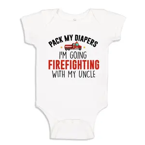 Pack My Diapers I'm Going Firefighting With Uncle Baby Bodysuit One Piece, New Firefighter Uncle, Firefighting Baby, Firetruck Fireman Baby