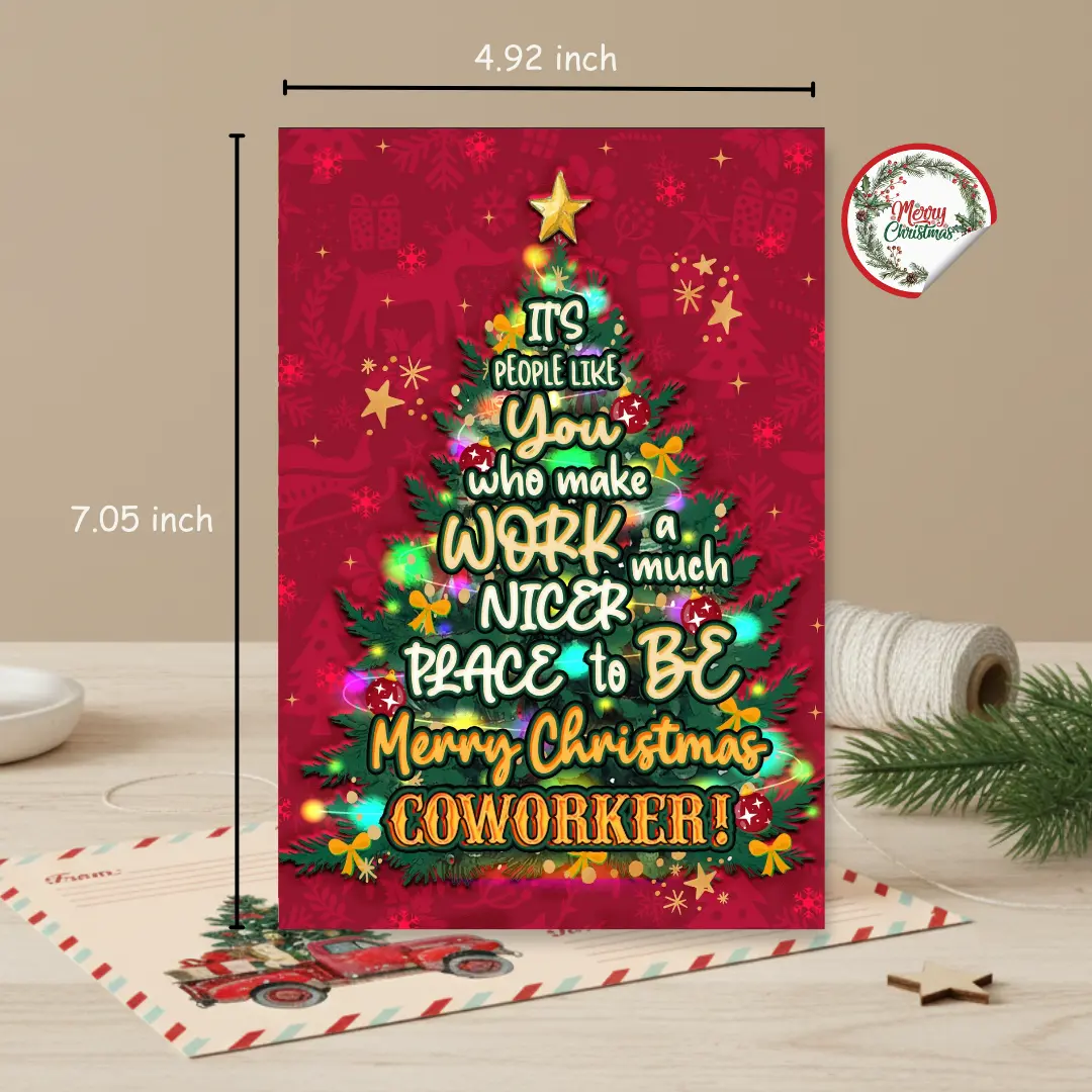 Christmas Card for Coworker, Coworker Christmas Cards with Hearfelt Message, Work Holiday Greeting Cards with Envelope, Perfect Coworkers Holiday Cards