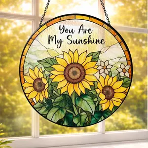 Sunflowers Suncatcher Stained Glass Window Hanging Birthday Gifts, Mothers Day Gifts for Mom, Grandma, Mama,Step Mom, MIL from Daughter Son