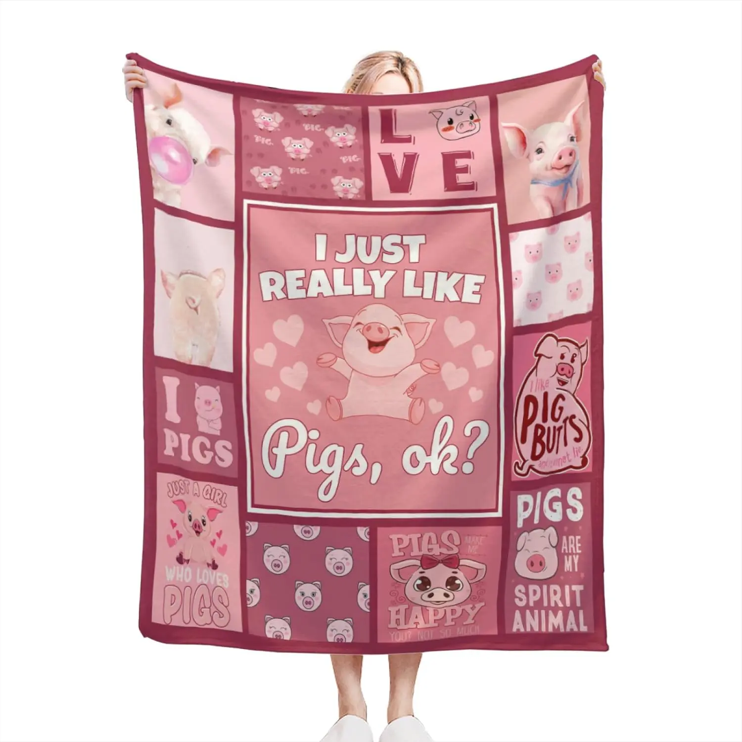 Cute Pig Blanket for Girl Boy I Just Really Like Pigs Throw Blanket Soft Cozy Plush Fleece Fuzzy Pink Pig Flannel Blankets for Couch Sofa Bed Gifts