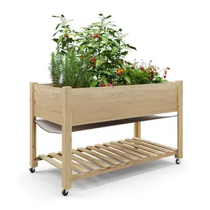 【GARVEE】48"x24" Cedar Raised Garden Bed with Locking Wheels, Elevated 30" Deep Planter Box, Quick 30-Min Assembly, Natural Wood Finish, Sturdy Legs, Ideal for Growing Herbs and Vegetables Outdoors