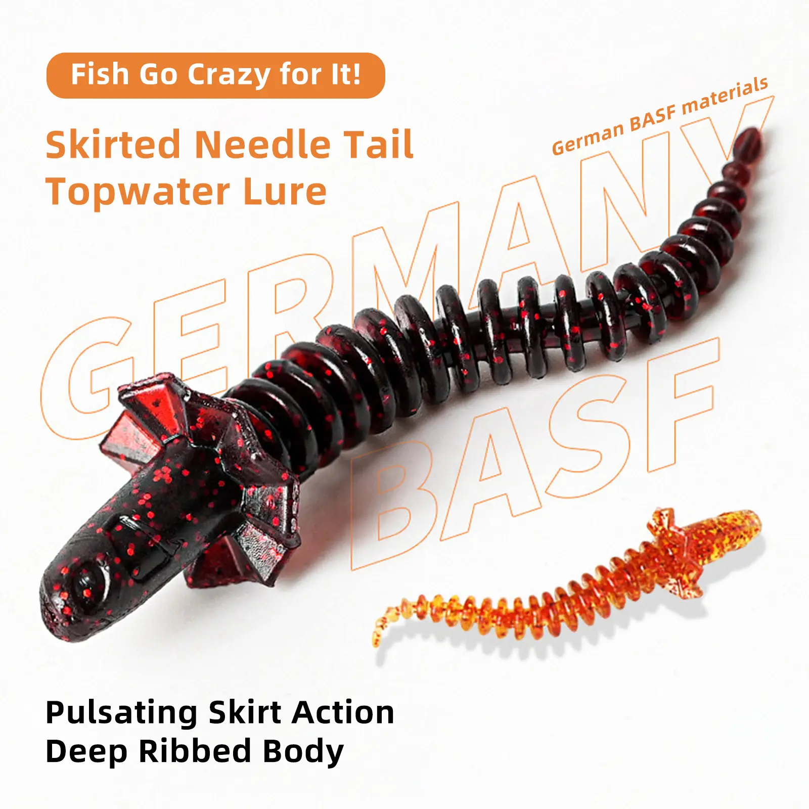 Samba Apron Pin-Tail Soft Lure Worm Set Drop Shot Floating Soft Lure Set – 7.5cm Scented Pin-Tail Worm, Bionic Swimming Action for Bass & Predator Fish, 12-Pack