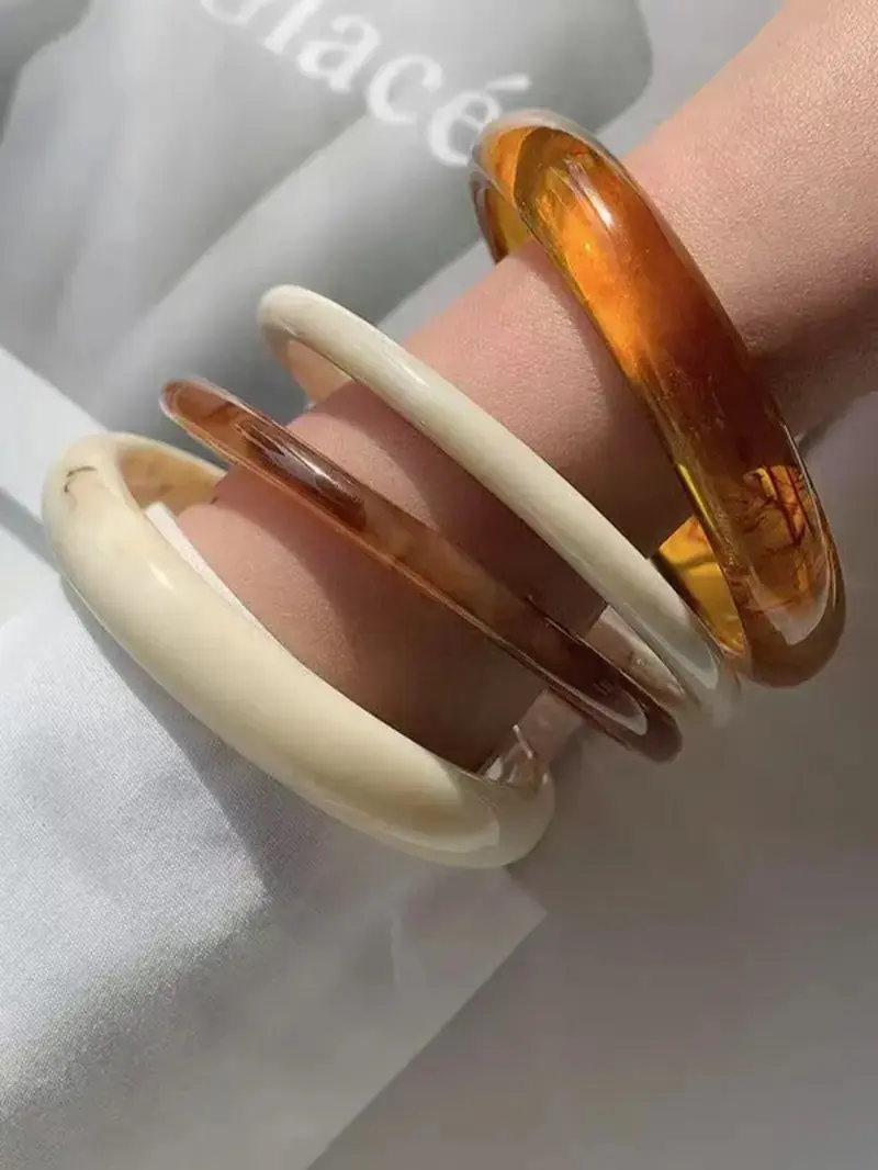 Vintage Resin Amber Acrylic Bangles Set, Fashion Multifunctional Jewelry for Women, Casual Cuff Bracelets, High Quality Bracelet, 4 Pieces, Daily Wear Accessories
