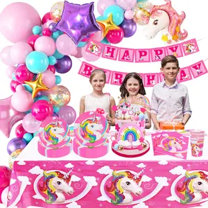 Nidonu-128 PC Unicorn Birthday Party Decorations Balloons & Cutlery - 10 Guest Unicorn Themed Party Accessories for Boys & Girls