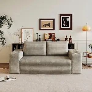 63" Corduroy 2-Seater Loveseat, Deep Seat Sofa with Pillow, 600 lbs Capacity, No Assembly Required for Living Room, Apartment, Bedroom (Camel)
