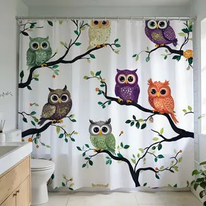 1 Pc Enliven your bathroom with vibrant owl patterned shower curtain featuring playful woodland designs perfect for adding charm to any bathroom renovation enhance home decoration explore bathroom design ideas that embrace nature inspired eclectic style a